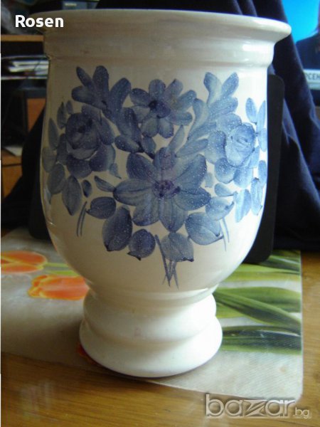 Ваза - керамика със сини цветя, снимка 1