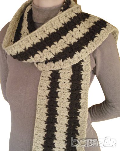 Ръчно плетен дамски шал кафяво и бяло, снимка 1