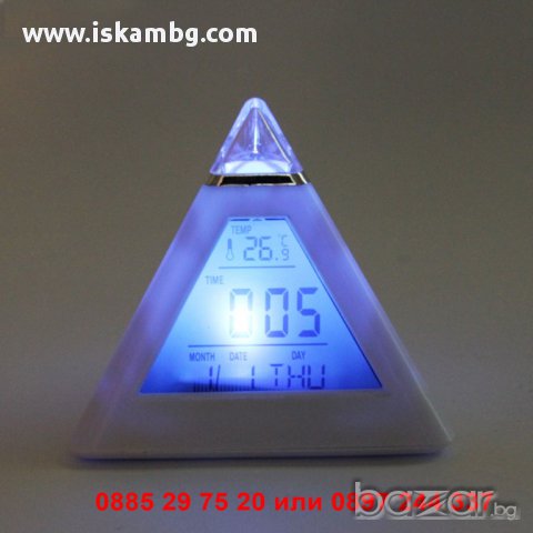 LED Часовник Пирамида сменящ цвета си в 7 цвята - код 0215, снимка 2 - Други стоки за дома - 12979317
