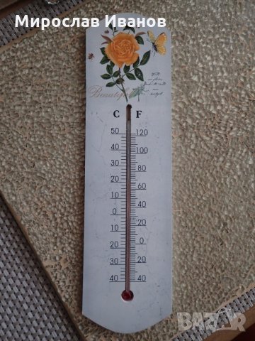 " Оранжеви цветя " - дървен термометър, снимка 4 - Други - 22891471