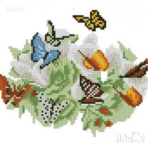Диамантен гоблен"Кошничка с цветя и пеперуди"5D, снимка 3 - Гоблени - 24454466