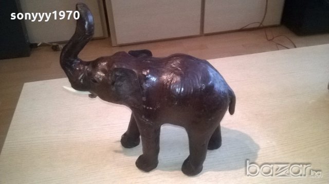ГОЛЯМ Слон-голям-кожено покритие-30х30х13см-внос швеицария, снимка 7 - Антикварни и старинни предмети - 18314700