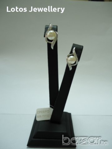 Дамски сребърни обеци с бели перли, снимка 1