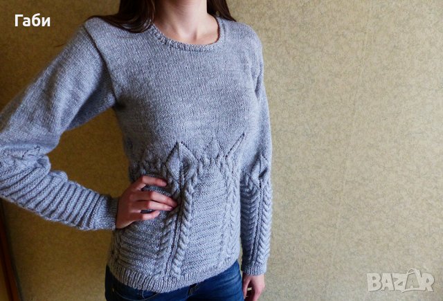Ръчно плетена блуза с интересна плетка, снимка 4 - Блузи с дълъг ръкав и пуловери - 15652415