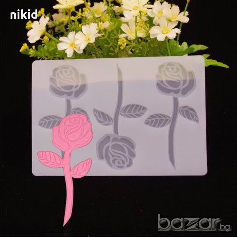 3 бр цяла роза борд силиконова форма молд за украса декорация торта фондан шоколад, снимка 2 - Форми - 18647972