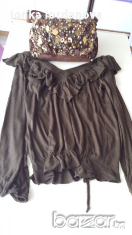 Кафява блуза с камъни, размер М, снимка 5 - Блузи с дълъг ръкав и пуловери - 18086319