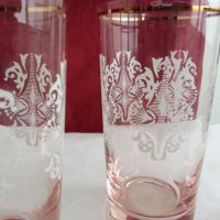 Ретро  чаши розово стъкло и златен кант , снимка 9 - Антикварни и старинни предмети - 19837565