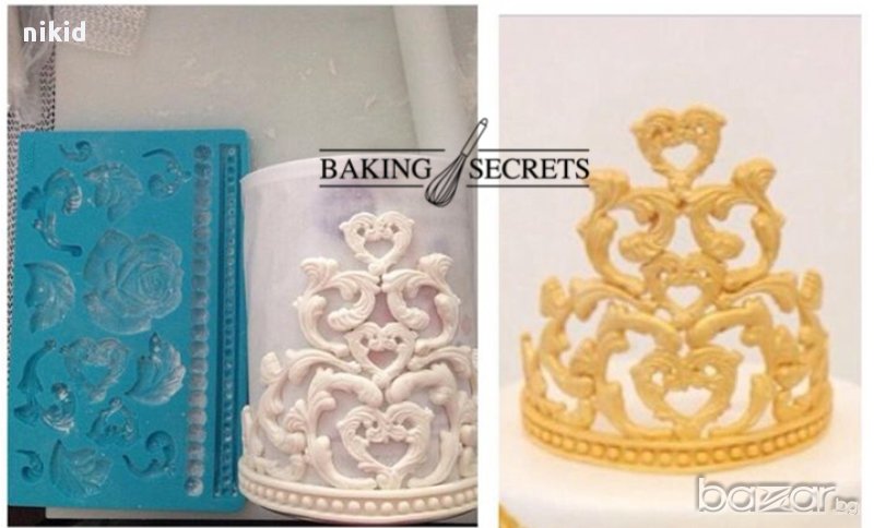 корона роза перли топчета и листа силиконов молд форма украса декор торта фондан шоколад, снимка 1