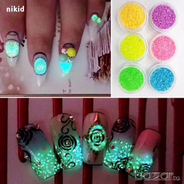 3D светеща декорация прах пудра за нокти маникюр светещ на тъмно неон флуоресцентен, снимка 1