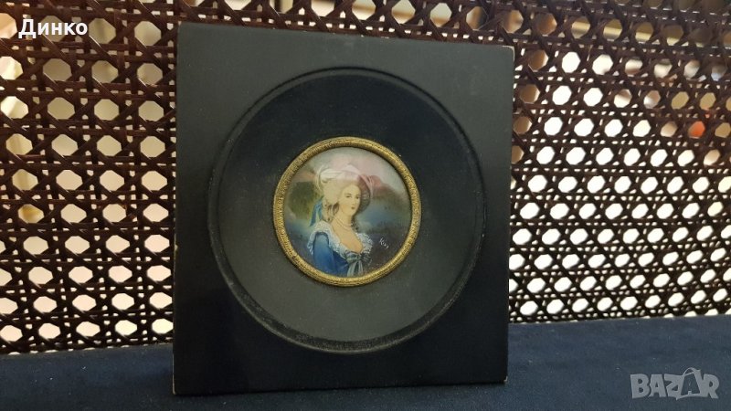 Антична миниатюра рисувана върху слонова кост френската кралица Мария Антоанета, снимка 1
