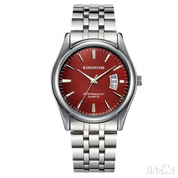 Нов Kingnuos часовник стоманен корпус и верижка дата кафяв, снимка 1