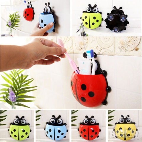 Атрактивна Поставка за Четки и паста за зъби червена Калинка за баня