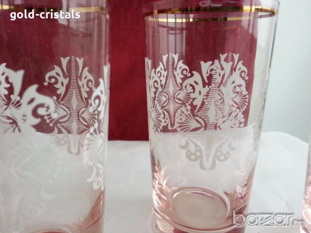 Ретро  чаши розово стъкло и златен кант , снимка 9 - Антикварни и старинни предмети - 19837565