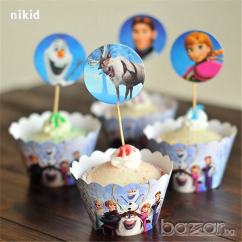 Замръзналото Кралство 24 части топери и кошнички украса декорация за мъфини кексчета торта и парти 