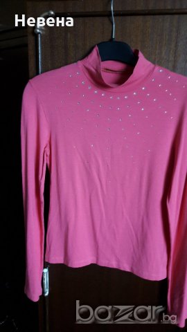 Дамско памучно поло с камъчета, снимка 3 - Блузи с дълъг ръкав и пуловери - 20051465