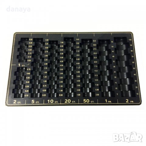 904 Пластмасов разграфен монетник с монети до 2лв органайзер за стотинки
