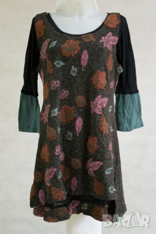 Екстравагантна тъмнокафява рокля от две части на цветя марка Ian Mosh - S, снимка 2 - Рокли - 22732154