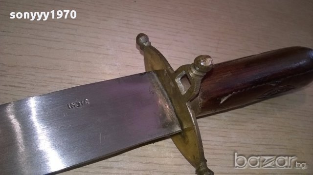 Стар нож индия-30см-дърво/метал/месинг-внос швеицария, снимка 9 - Ножове - 17807533