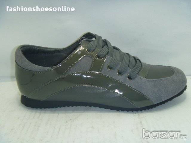 Дам.маратонки LIANNIU сив велур,лак връзки (с), снимка 1