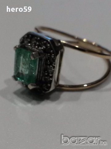 Стар античен дамски златен пръстен,с изумруд и диаманти, снимка 7 - Пръстени - 16741614