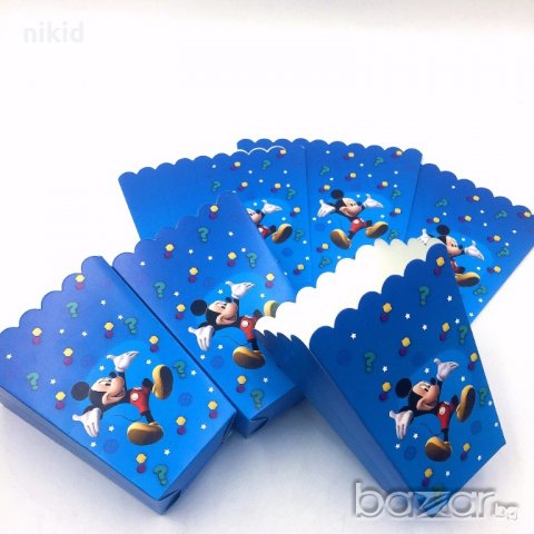 Мики Маус син фон Парти кутия за дребни лакомства пуканки и др