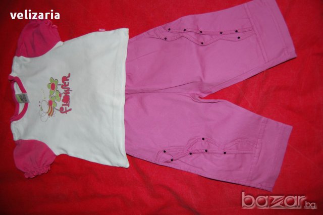 Розово панталонче с подарък блузка 9м, снимка 1 - Бебешки блузки - 16674175