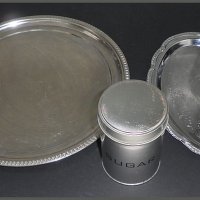 Лот:два метални подноса(плата)-кръгъл и елипсовиден + метална захарница, снимка 2 - Други - 23354029