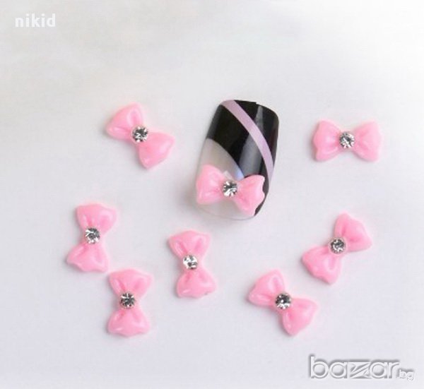 бижу за нокти розови панделки с камъче  декорация украса за маникюр, снимка 1