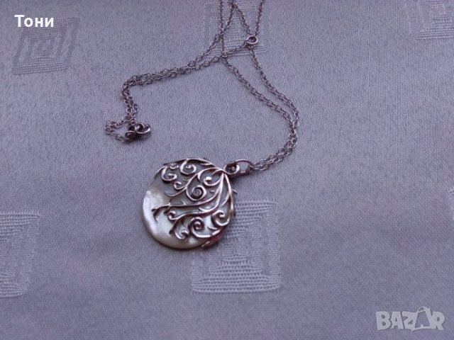  Сребърно бижу  със седеф и диамант HDIA/U , снимка 2 - Колиета, медальони, синджири - 26110434