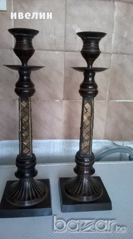 комплект масивни метални свещници, снимка 2 - Антикварни и старинни предмети - 14516165