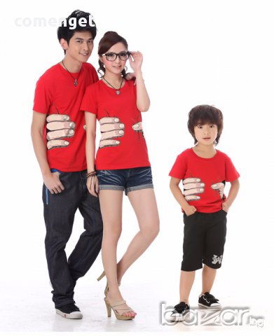 МАМА, ТАТКО И АЗ! Сет мъжка, дамска и детска тениска HANDS GRAB! Поръчай С ТВОЯ ИДЕЯ, снимка 2 - Тениски - 17677724