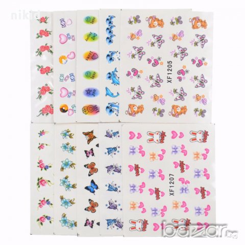 60 БР микс красиви татос ваденки водни стикери за нокти маникюр, снимка 4 - Продукти за маникюр - 15927235