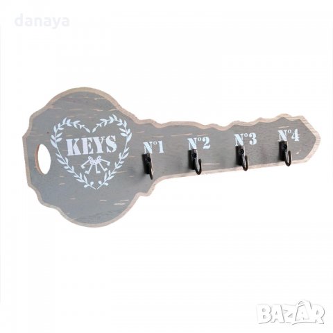 Декоративна дървена закачалка за ключове с форма на ключ в стил винтидж, снимка 2 - Декорация за дома - 20700642