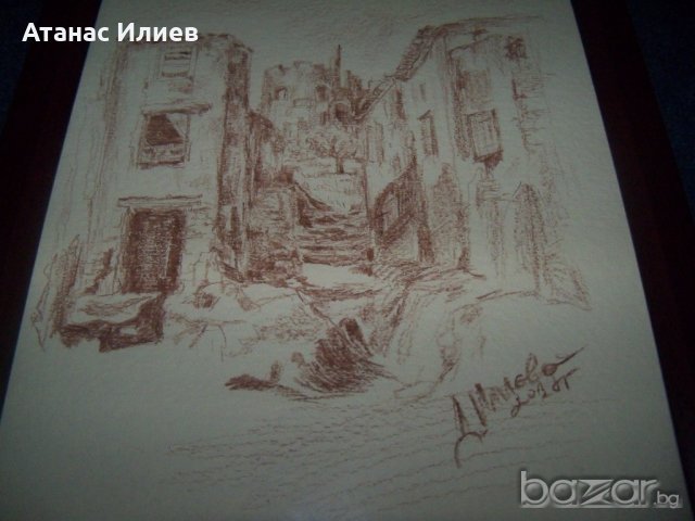 "Към старата крепост" графика, худ. Десислава Илиева, подписана, снимка 4 - Картини - 18762446