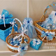 Комплект за кръщене в синьо с калинки, снимка 2 - Подаръци за кръщене - 17203675
