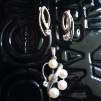 Дизайнерски сребърен масивен  лот с перли и циркони, снимка 2 - Бижутерийни комплекти - 25528005