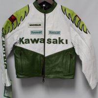 НОВО кожено мото-яке KAWASAKI в бяло-зелени орнаменти (за деца-юнуши-XL / възрастни-S)), снимка 1 - Други - 25129224