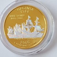 State Quarter 25 cents GOLDEN PLATED 2000-D VIRGINIA 1788 UNC, снимка 1 - Нумизматика и бонистика - 19323120