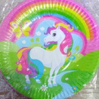 Еднорог unicorn Пони дъга 10 бр парти чинии чинийки, снимка 1 - Други - 23354106