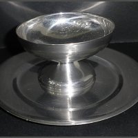 Комплект алпака : метална чиния(поднос) + метална чаша за сладолед, снимка 1 - Чаши - 23345447