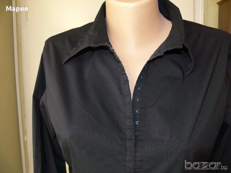 Черна риза с малки дантелки - М, снимка 1