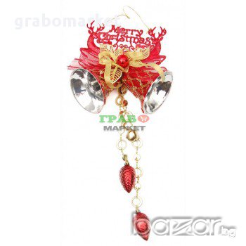 Тематична коледна украса за окачване с брокат - камбанка с музикални ноти, декоративни звънчета, снимка 1