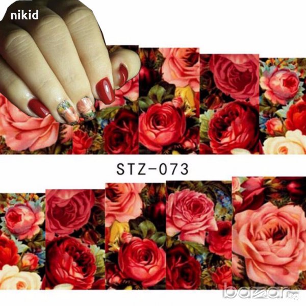 STZ-073 червени рози татос ваденки водни стикери за нокти маникюр, снимка 1