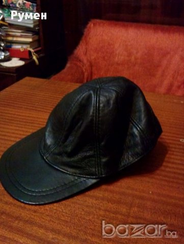 Мъжка шапка, кожена шапка, черна шапка, естествена кожа, рокер, моторджия, мотор