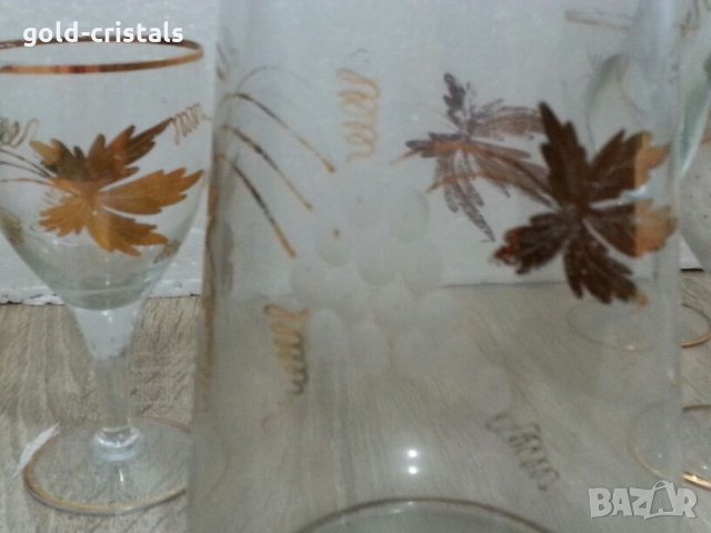 Стъклени чаши и кана с златен кант и гравюра, снимка 11 - Антикварни и старинни предмети - 22703507