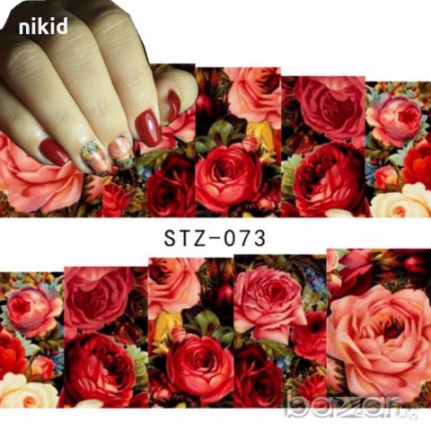 STZ-073 червени рози татос ваденки водни стикери за нокти маникюр