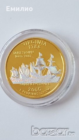 State Quarter 25 cents GOLDEN PLATED 2000-D VIRGINIA 1788 UNC