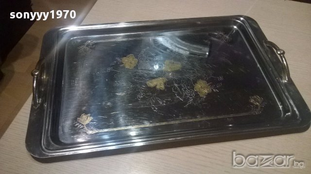 Rostfrei 18/10 gold 24k-поднос 46/30см-позлата+камъни-внос швеицария, снимка 3 - Антикварни и старинни предмети - 15481066