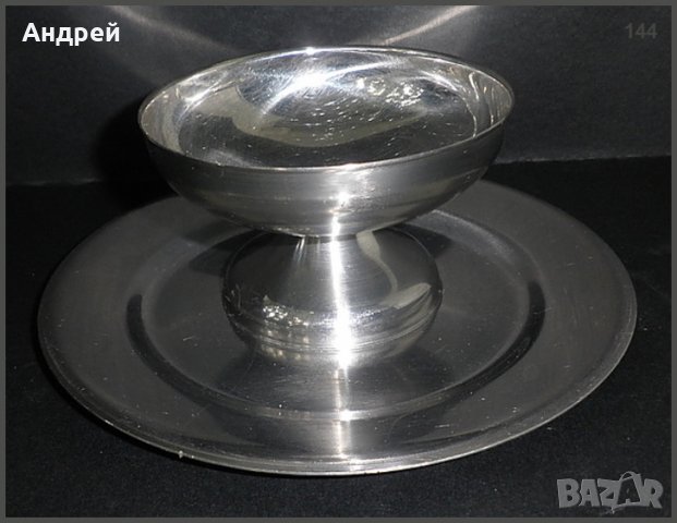 Комплект алпака : метална чиния(поднос) + метална чаша за сладолед, снимка 1 - Чаши - 23345447