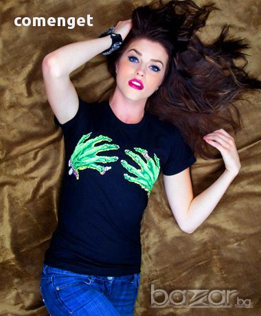 New!  Дамска тениска ZOMBIE ЗОМБИ HANDS с уникален дизайн! Създай модел с ТВОЯ ИДЕЯ!, снимка 2 - Тениски - 15315521